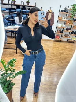Calça Jeans Wide Leg Cargo Valentin