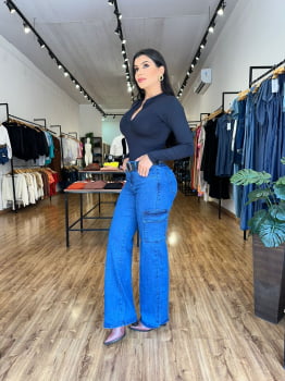 Calça Jeans Wide Leg Cargo Valentin