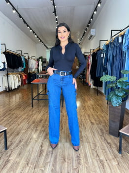 Calça Jeans Wide Leg Cargo Valentin