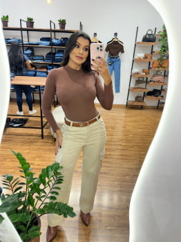 Calça Wide leg Cargo Bege