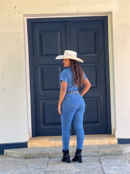 Macacão Jeans Zíper